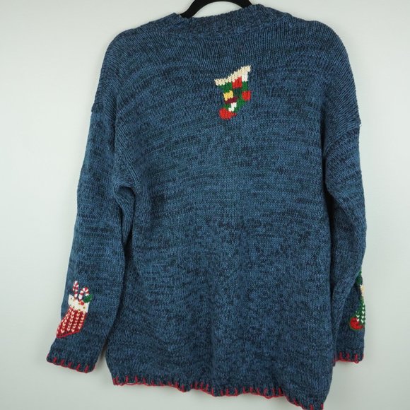 Vintage Tiara International Blue Crew Neck Embroidered Santa Sweater Size Medium - Picture 6 of 7
